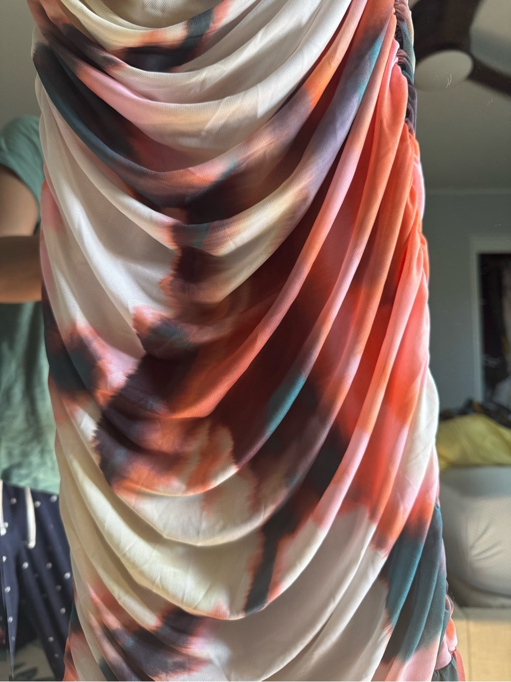 AFRM Coral, Cream & Dark Blue Watercolor Draped Maxi Dress - Size M - Picture 2 of 5
